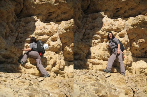 Patricia se voit en haut de cette voie